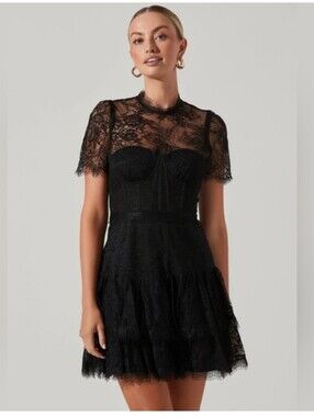 Astr Black Lace Mini Dress with Sheer Yoke